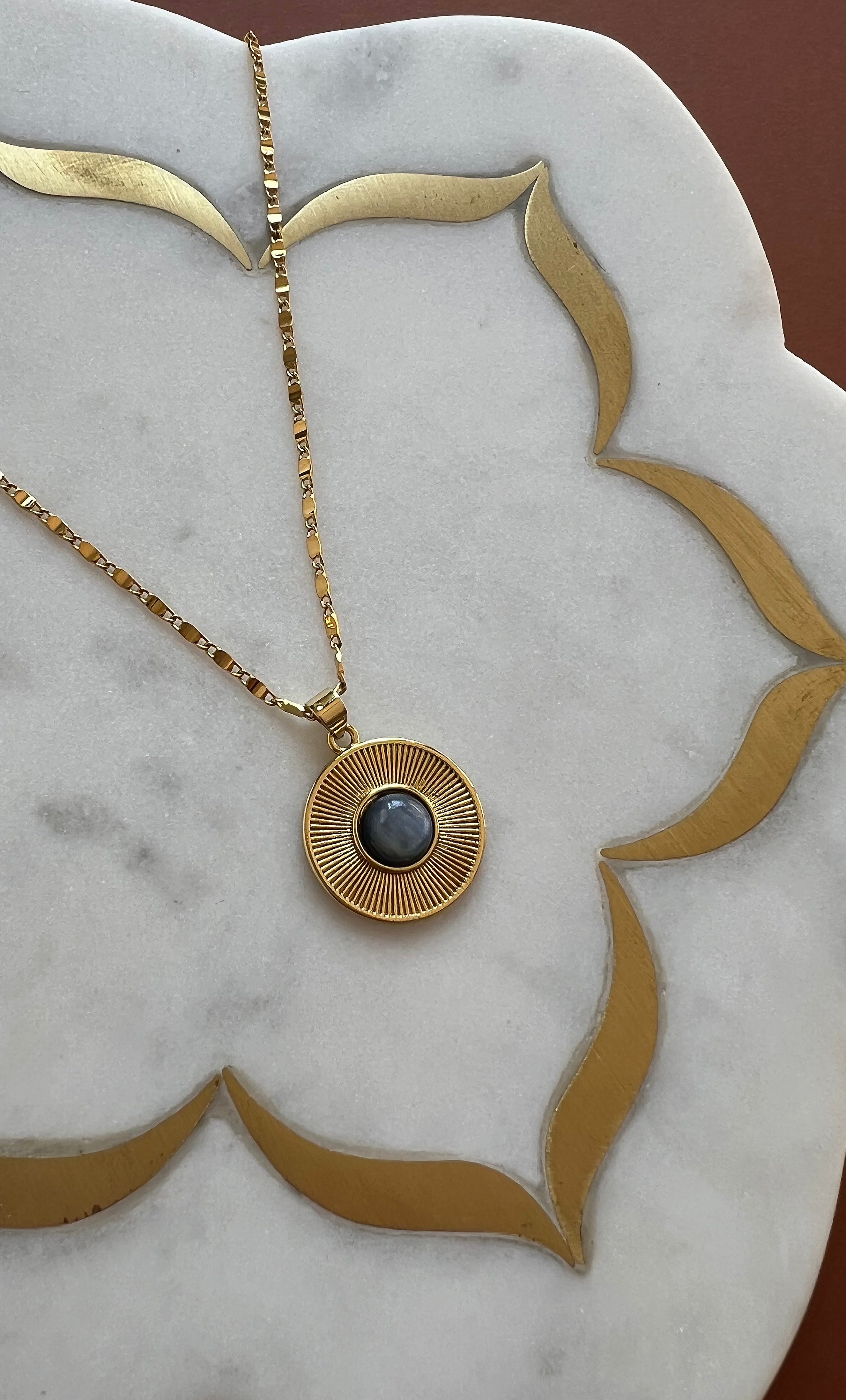 The Tunik Moonbeam Blue Tigers Eye Necklace