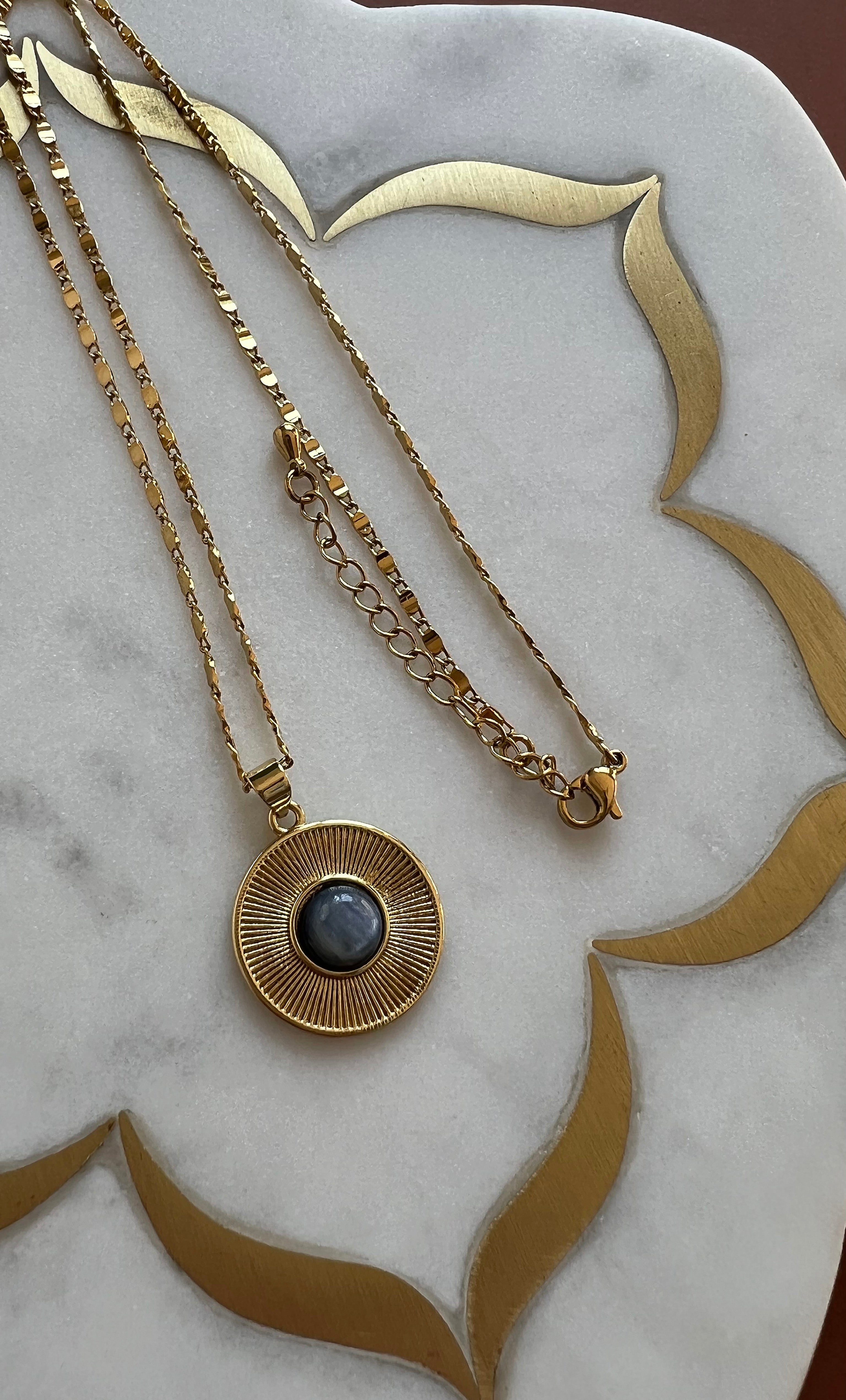 The Tunik Moonbeam Blue Tigers Eye Necklace