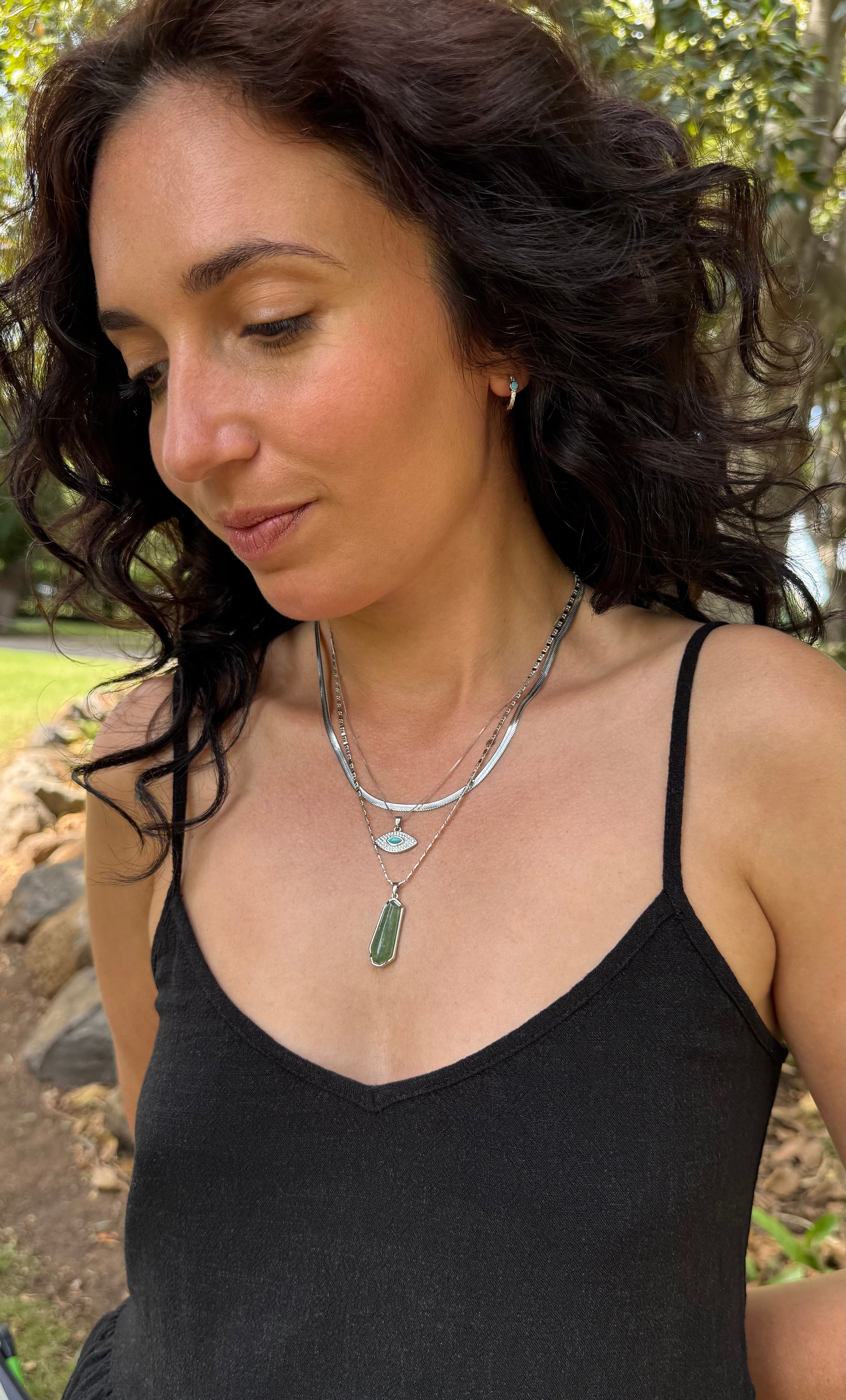 The Tunik Night Ocean Aventurine Pendant Necklace - White Gold