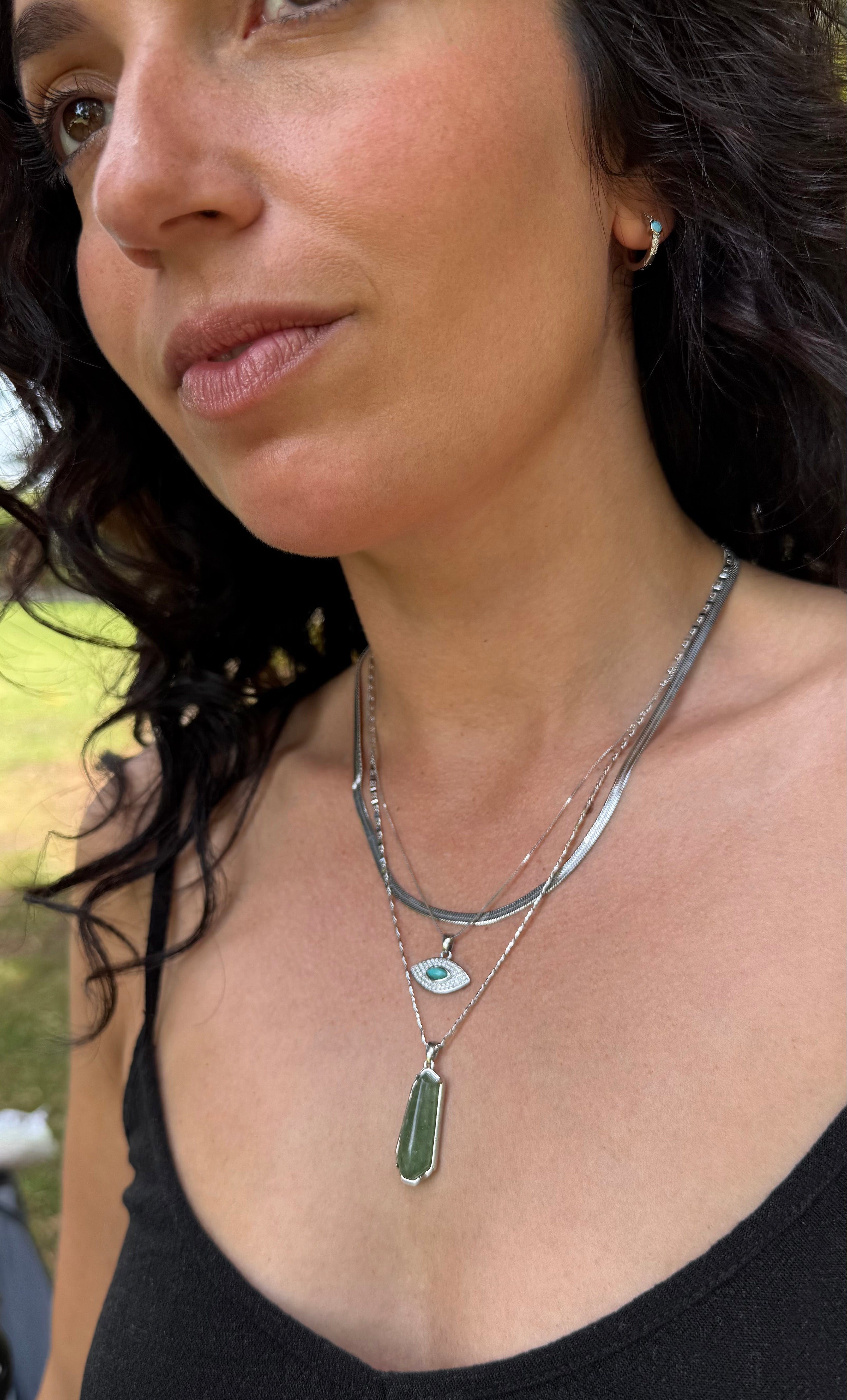 The Tunik Night Ocean Aventurine Pendant Necklace - White Gold