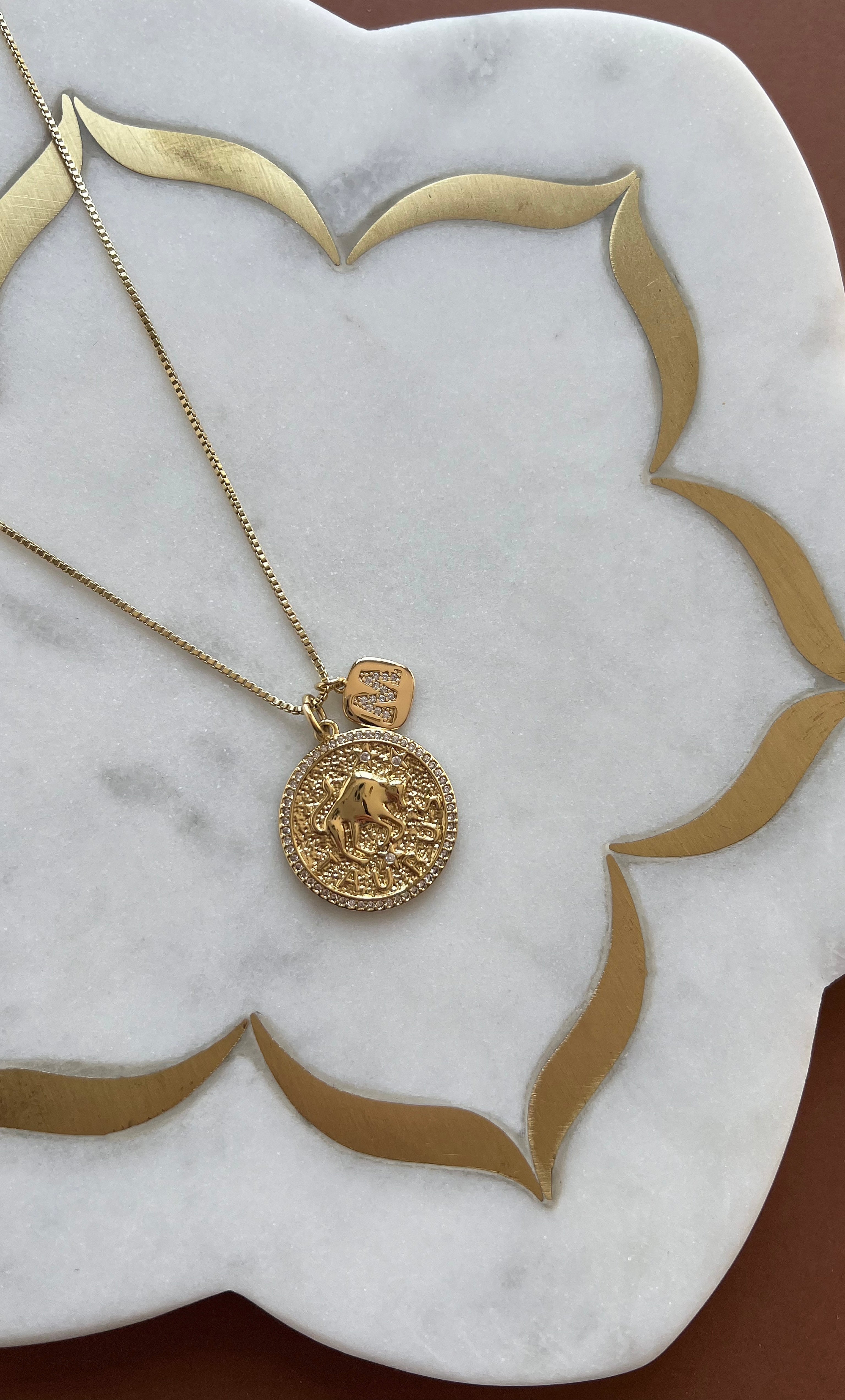 The Tunik Zodiac Medallion Necklace with Initial Charm