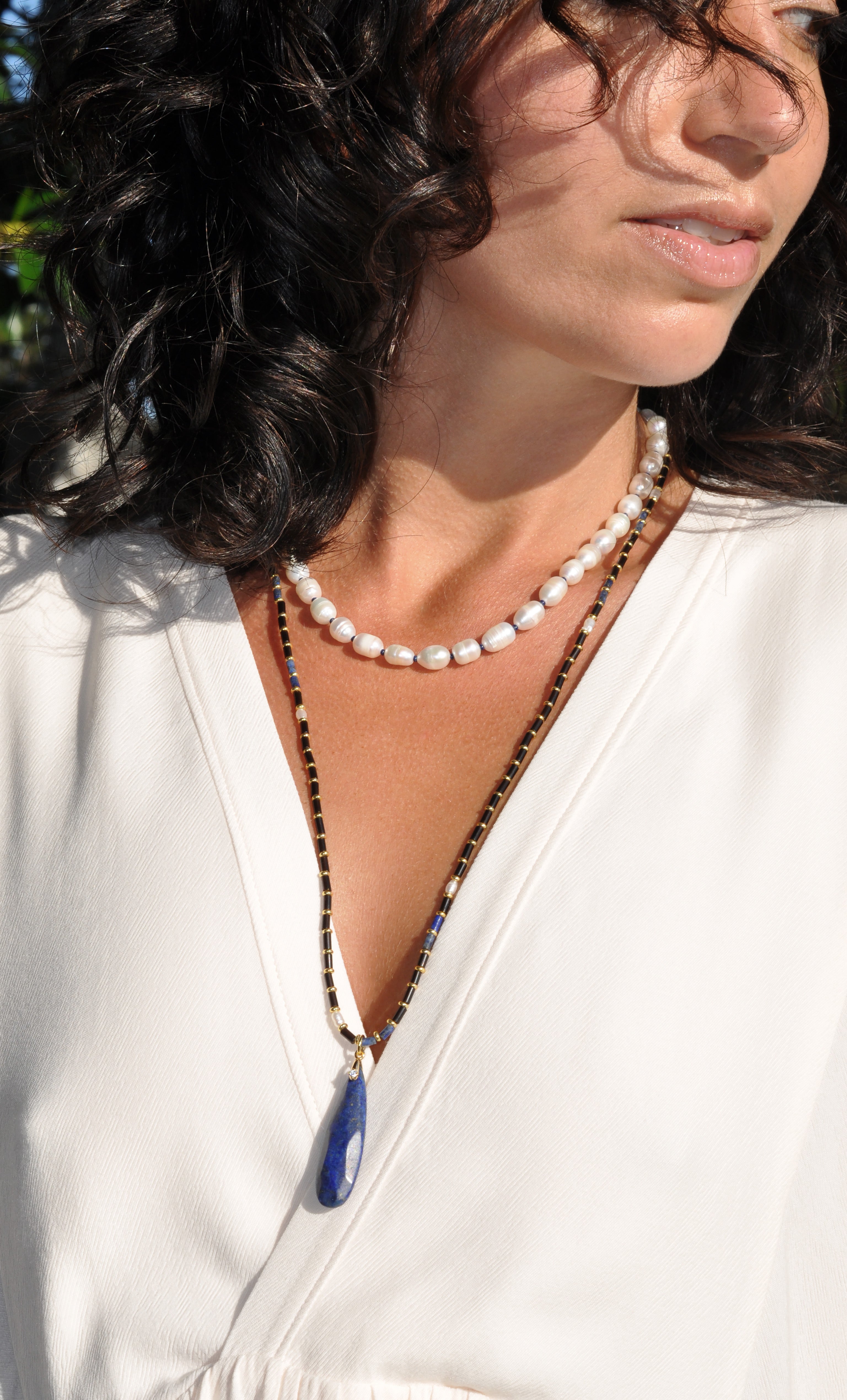 The Tunik Blue Moon Beaded Long Necklace