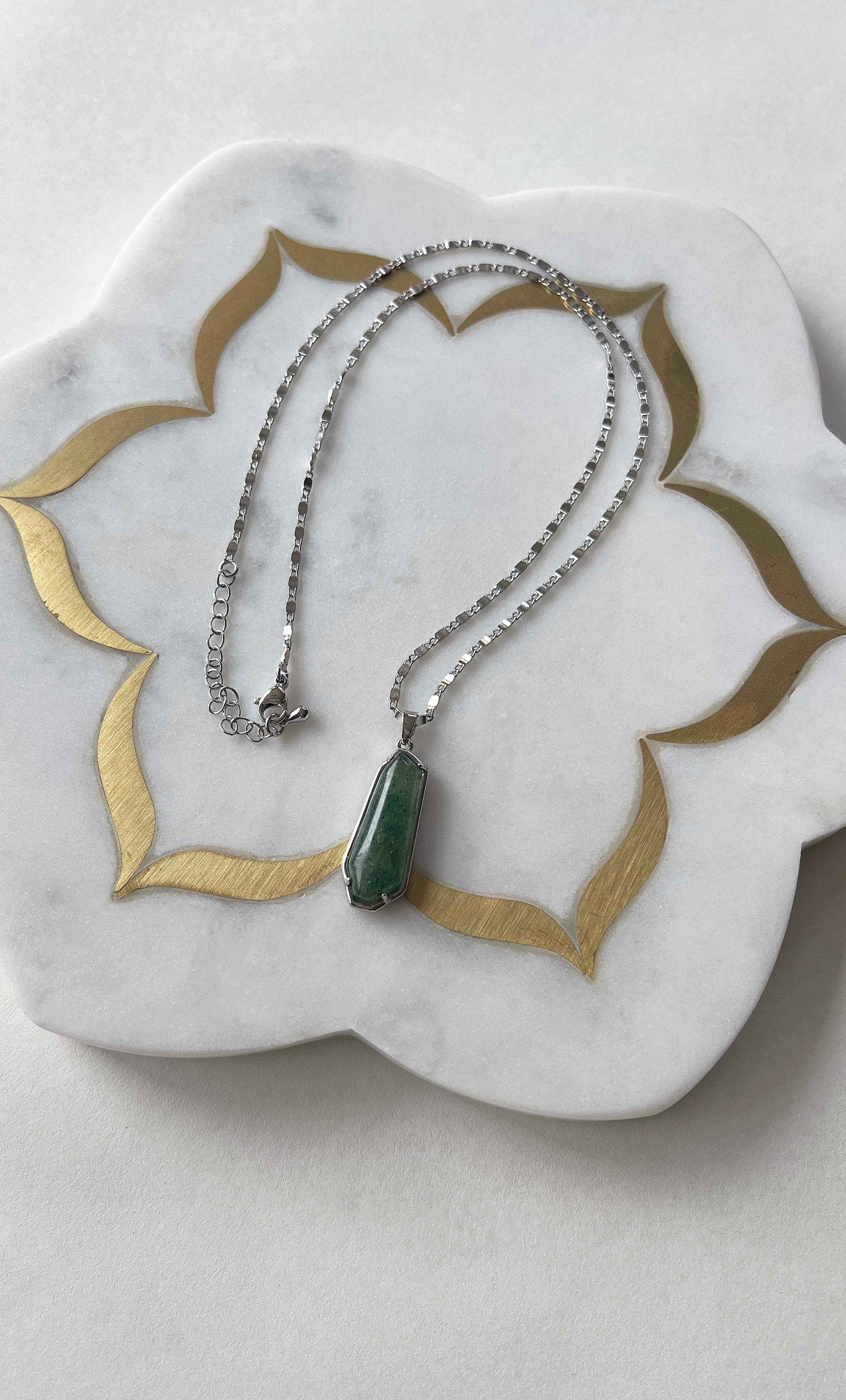 The Tunik Night Ocean Aventurine Pendant Necklace - White Gold