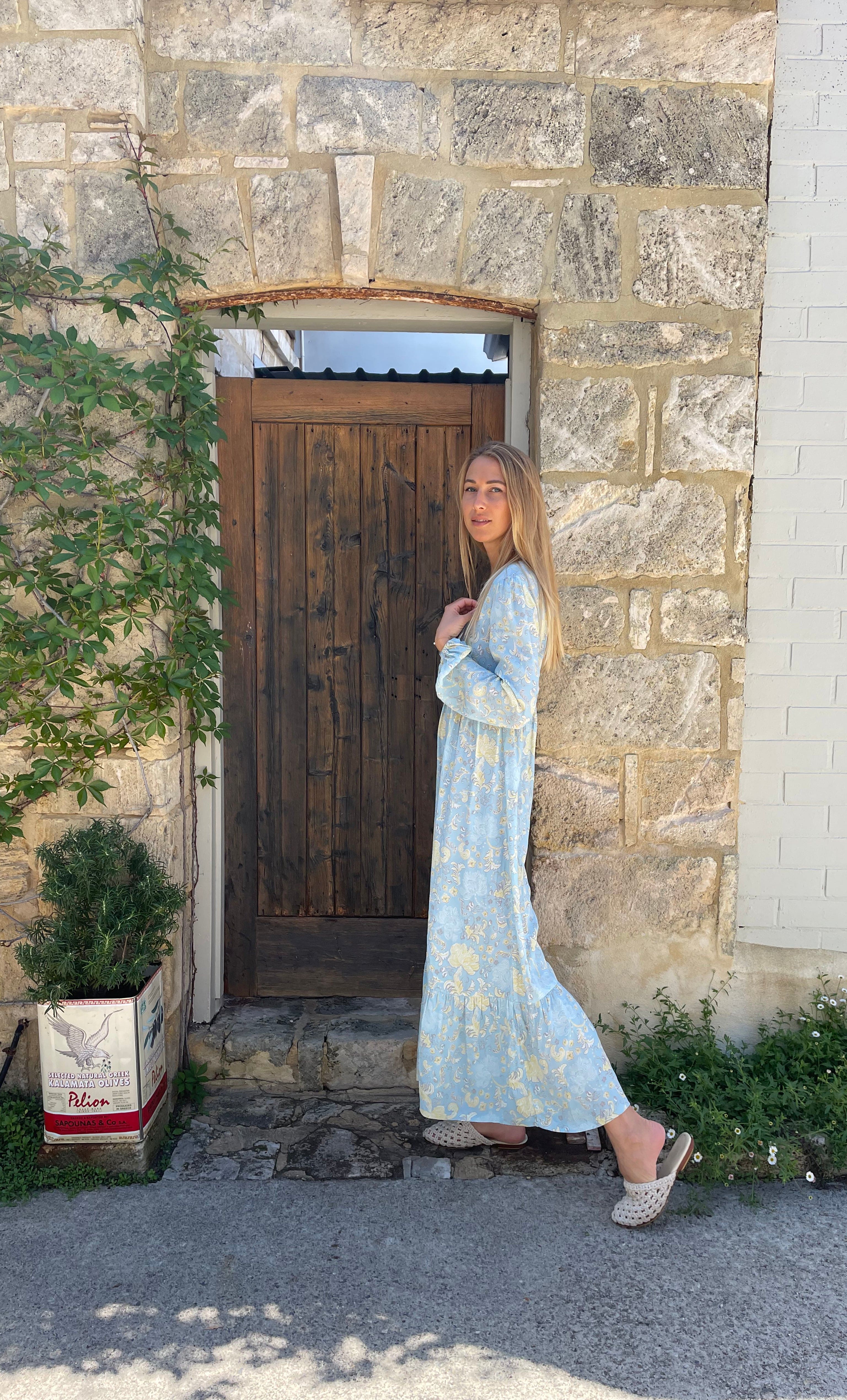 The Tunik Lola maxi dress - Mystic Floral Aquamarine print