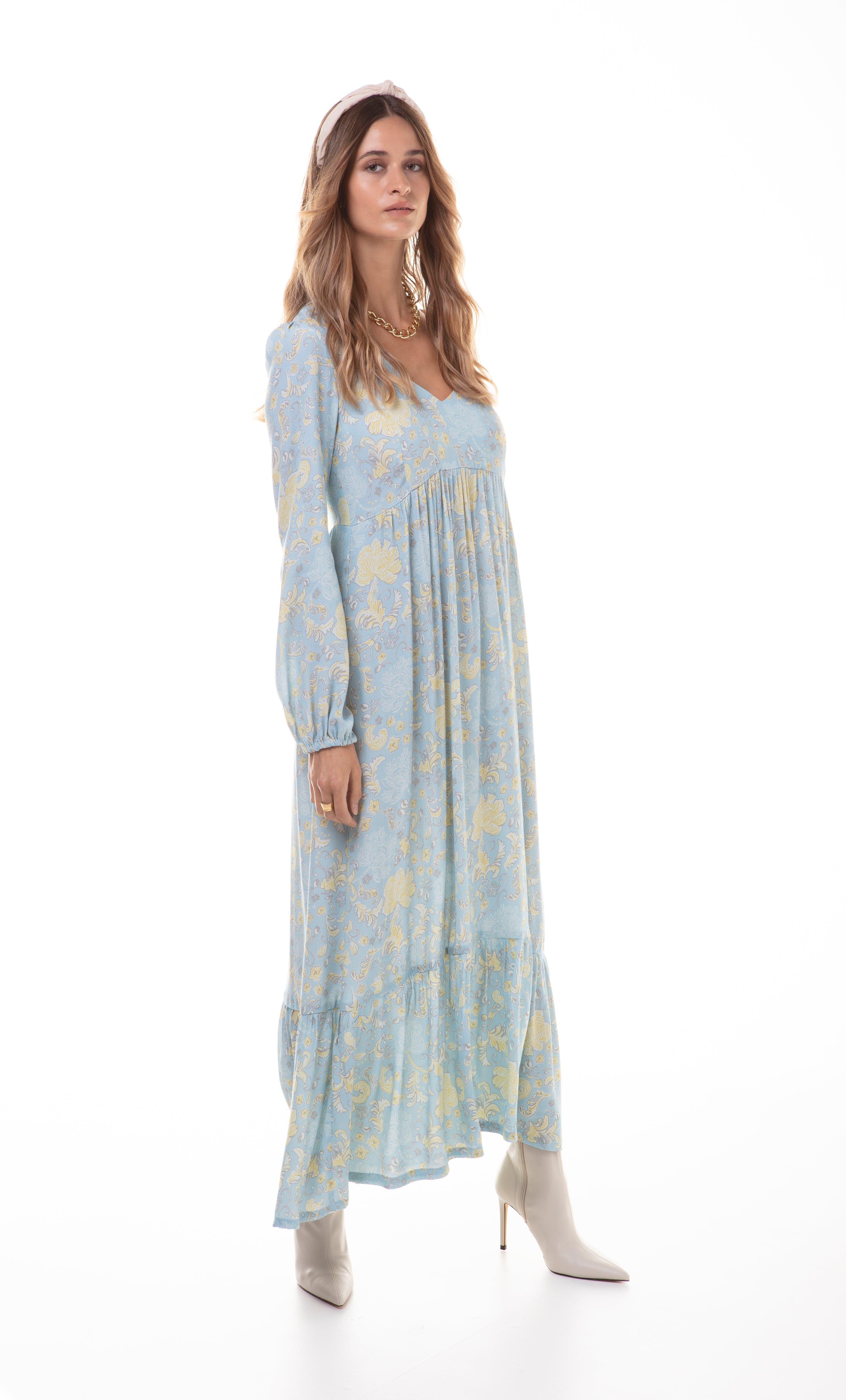 The Tunik Lola maxi dress - Mystic Floral Aquamarine print